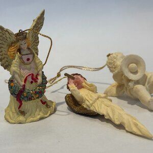 Vintage Angel Ornament Lot Set of 3 Resin Cherubs & Figurines Christmas Decor